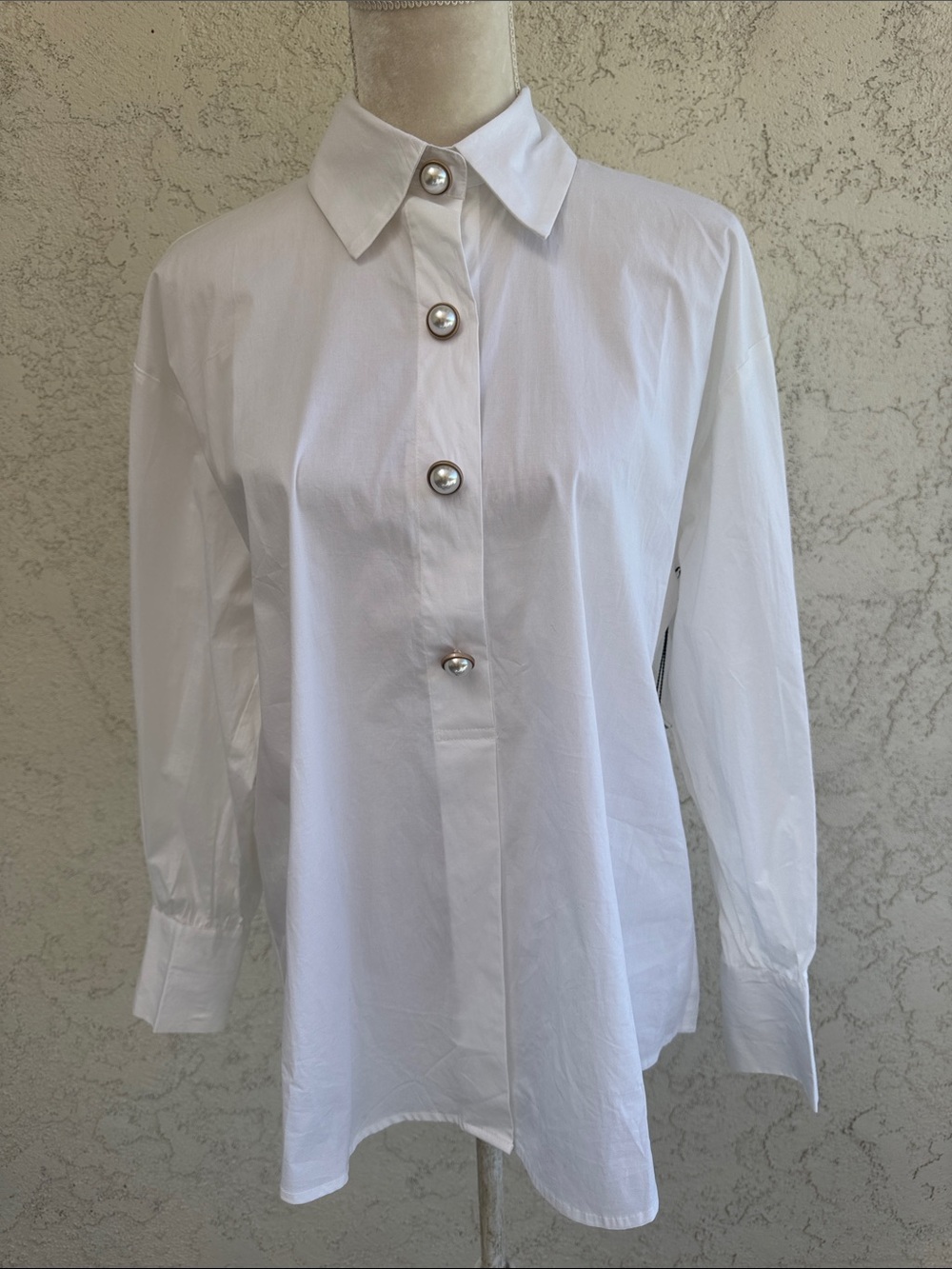 Jason Wu crisp white button down embellished button detail tunic size Small